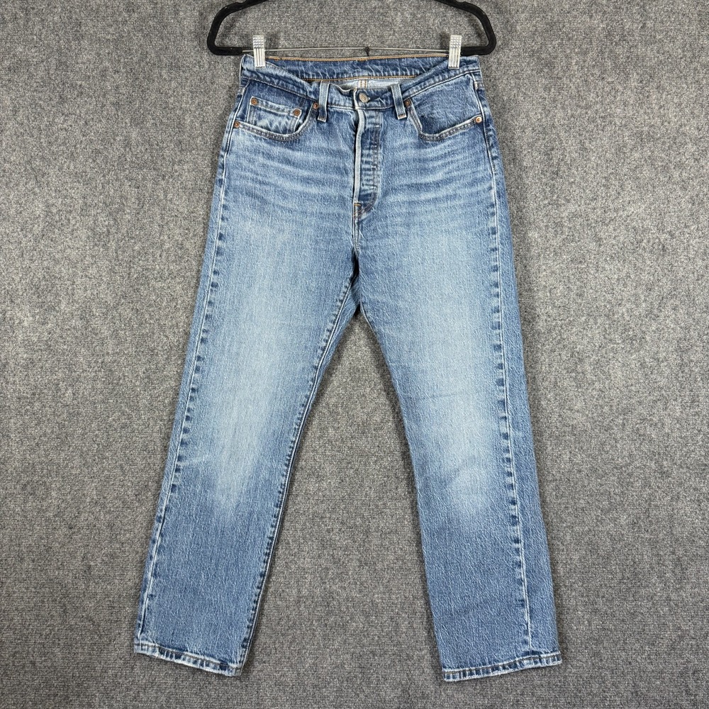 Levis 501 Mid Wash Mid Rise Jeans Button Fly 99% Cotton Womens Size 29x28 #3481